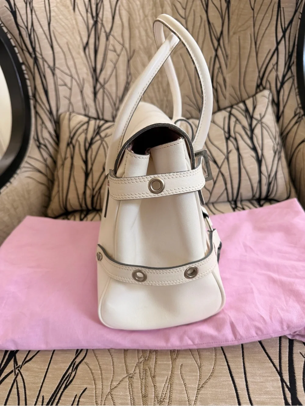 Luella Baby Giselle White Leather Satchel with Heart Charm Detail